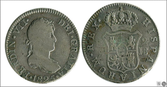 España - 1825 - Fernando VII - Nº 01033 - Muy Buena conservación menos - MBC - / VF- - 2 Reales 1825 JB Sevilla Ag.