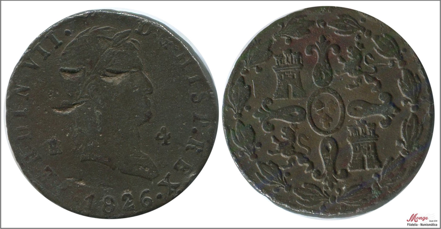 España - 1826 - Fernando VII - Nº 01709 - RC/ BC - 4 Maravedis 1826 Segovia Cu