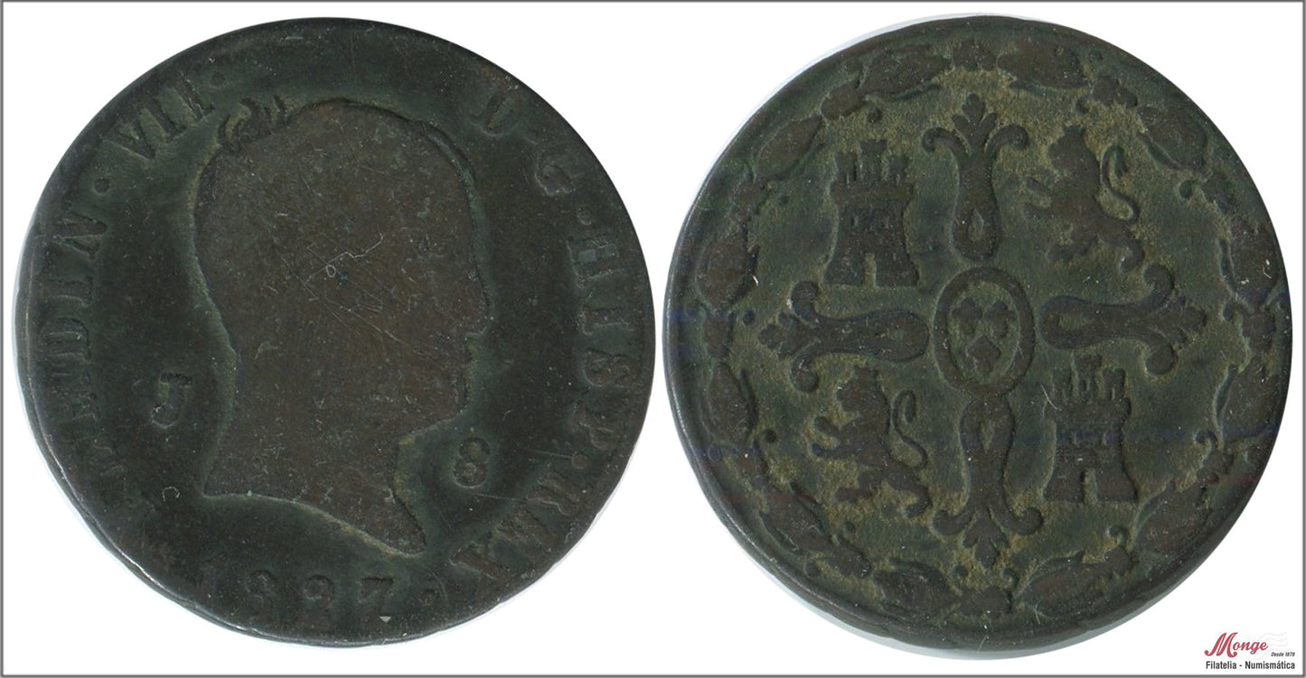 España - 1827 - Fernando VII - Nº 01563 - RC/ BC - 8 Maravedis 1827 Jubia Cu