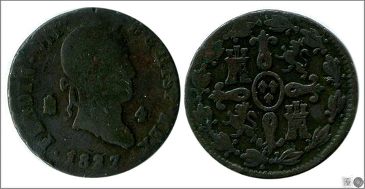 España - 1827 - Fernando VII - Nº 01710 - Cara y Cruz - BC- / BC+ - 4 Maravedis 1827 Segovia Cu