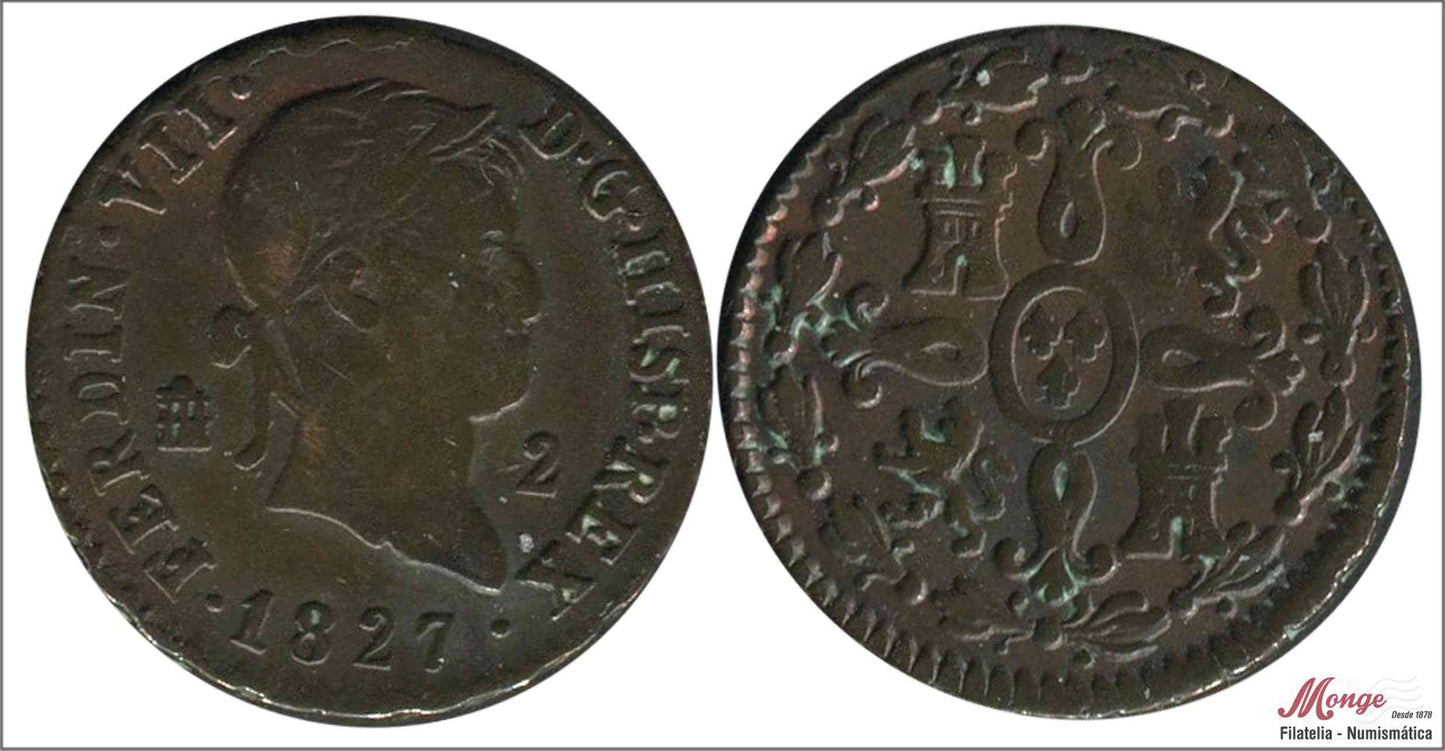 España - 1827 - Fernando VII - Nº 01727 - EBC- / XF- - 2 Maravedis 1827 segovia Cu