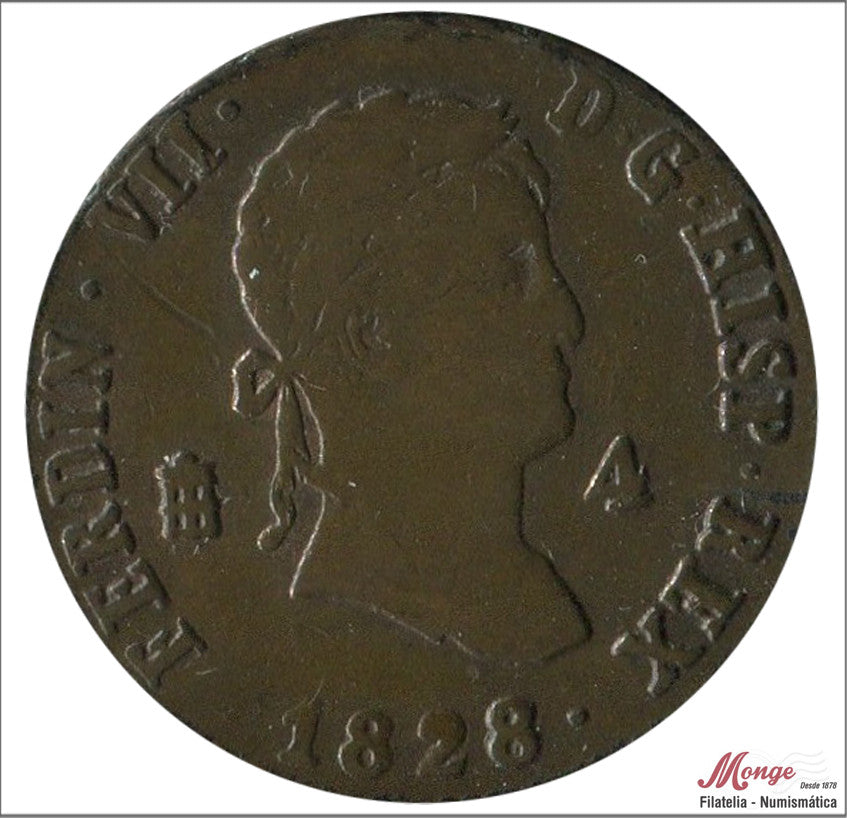 España - 1828 - Fernando VII - Nº 01711 - MBC - / VF- - 4 Maravedis 1828 Segovia Cu