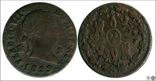 España - 1829 - Fernando VII - Nº 01729 - BC / F - 2 Maravedis 1829 Segovia Cu