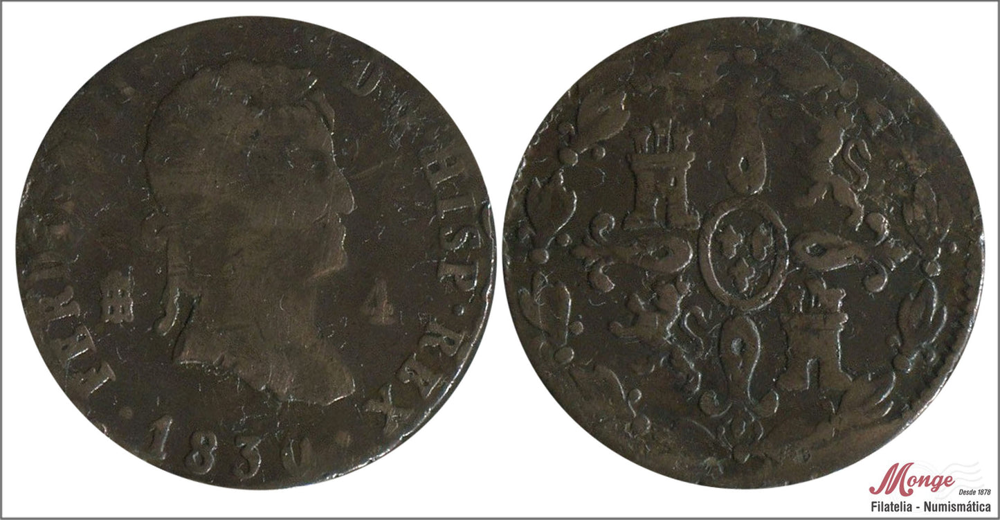 España - 1830 - Fernando VII - Nº 01714 - BC- / F- - 4 Maravedis 1830 Segovia Cu