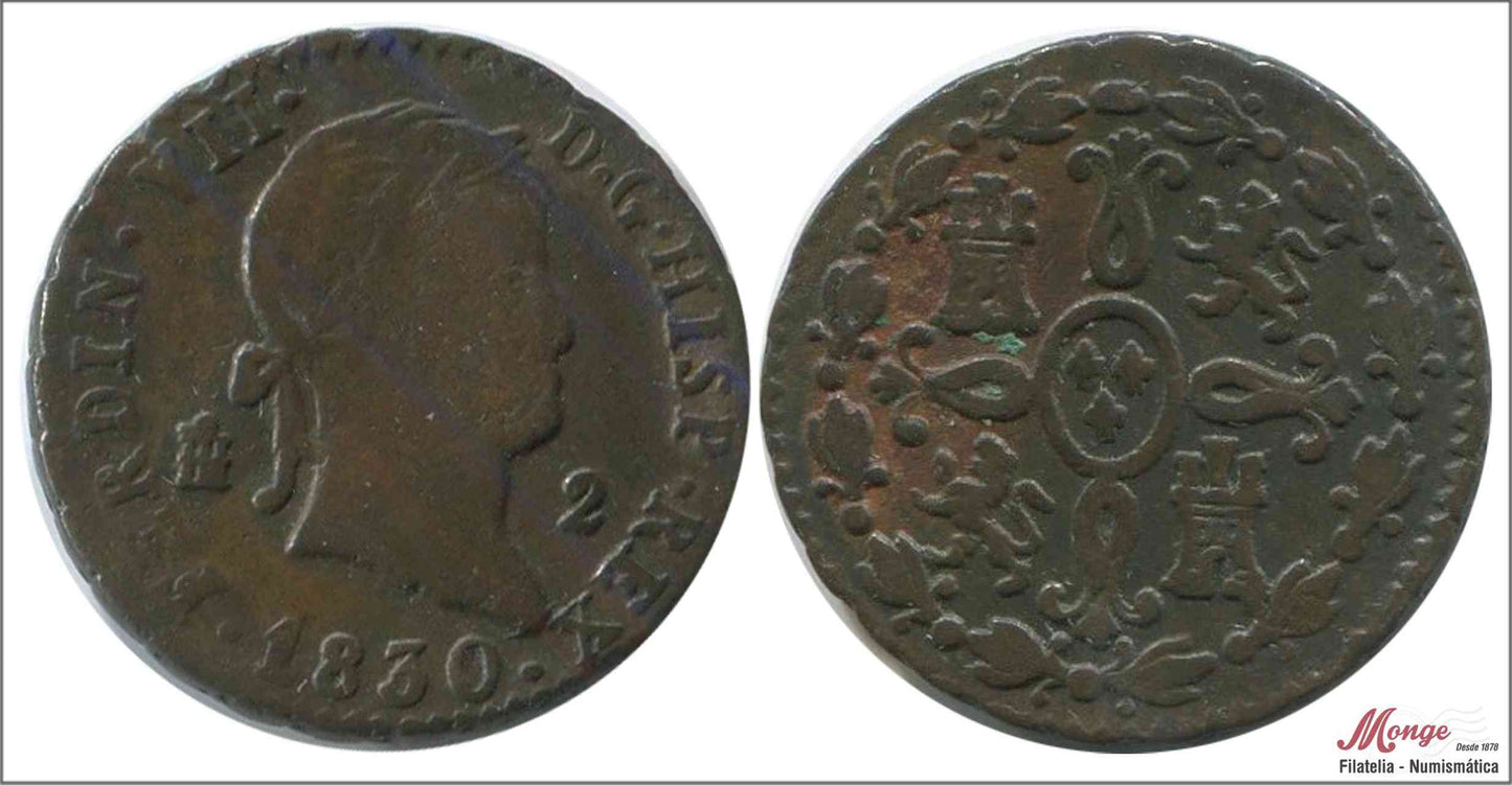 España - 1830 - Fernando VII - Nº 01730 - MBC / VF - 2 Maravedis 1830 Segovia Cu