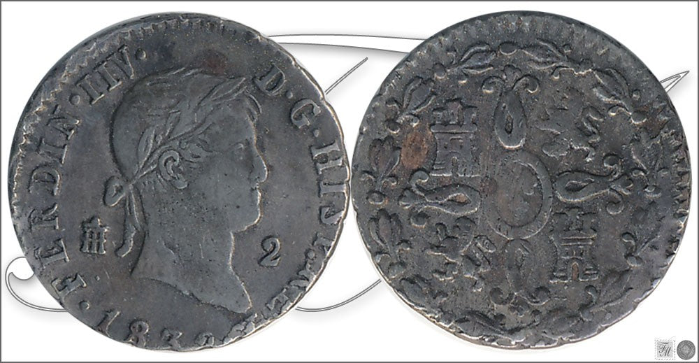 España - 1832 - Fernando VII - Nº 01734 - Muy Buena conservación mas - MBC+ / VF+ - 2 Maravedis 1832 Segovia Cu / ERROR Ferdin I