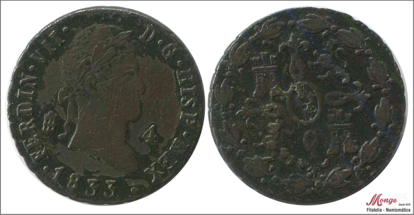 España - 1833 - Fernando VII - Nº 01717 - MBC / VF - 4 Maravedis 1833 Segovia Cu