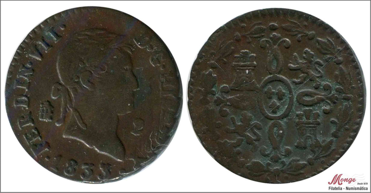 España - 1833 - Fernando VII - Nº 01735 - MBC / VF - 2 Maravedis 1833 Segovia Cu