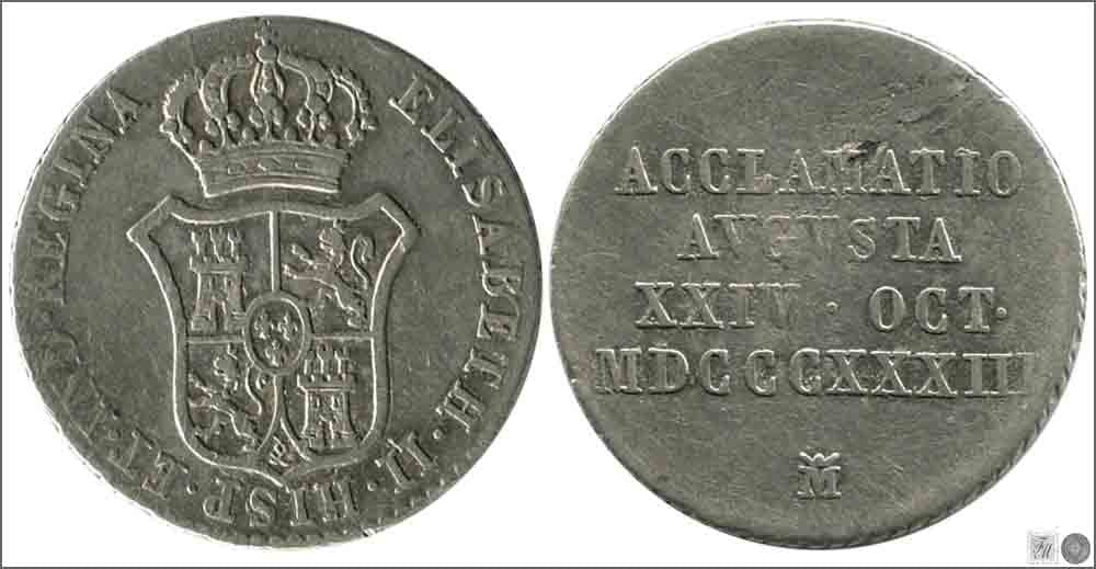 España - 1833 - Medalla - MBC - / VF- - Presentación Isabel II 1833 en Barcelona / Modulo 1 Real / Ag.