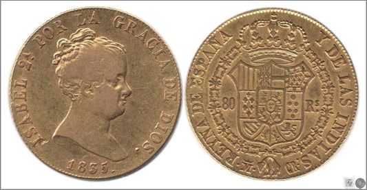 España - 1835 - Isabel II - Nº 00600 - MBC / MBC+ - 80 Reales 1835 CR Madrid / 6,75 gr. oro