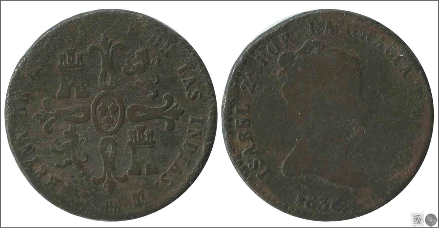 España - 1836 - Isabel II - Nº 00178 - BC / F - 8 Maravedis 1836 Segovia Cu