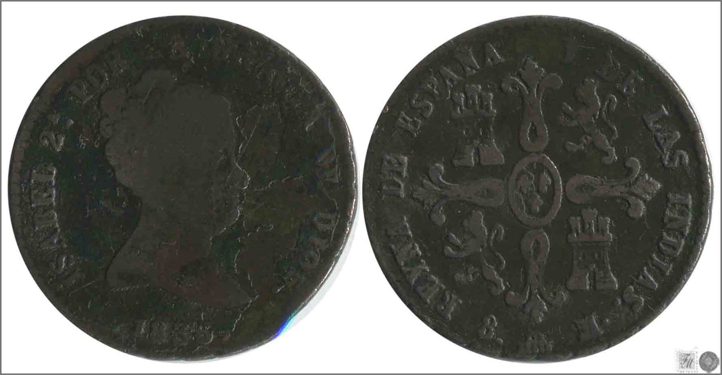 España - 1836 - Isabel II - Nº 00178 - Cara y Cruz - BC- / BC - 8 Maravedis 1836 Segovia Cu