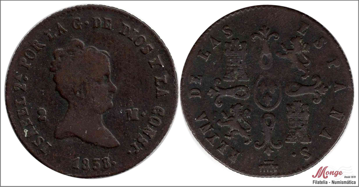 España - 1838 - Isabel II - Nº 00042 - MBC / VF - 2 Maravedis 1838 Segovia Cu