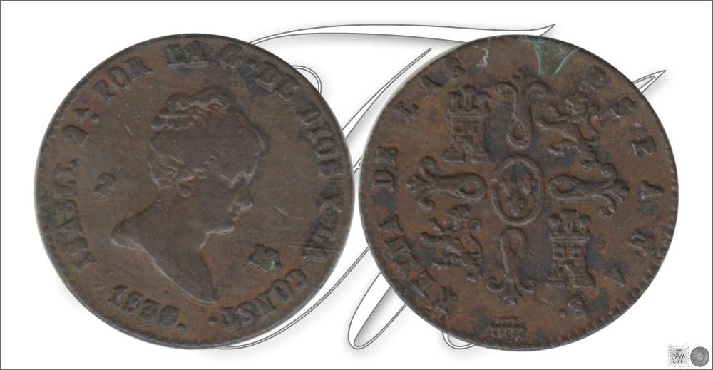 España - 1838 - Isabel II - Nº 00042 - Muy Buena conservación - MBC / VF - 2 Maravedis 1838 Segovia Cu