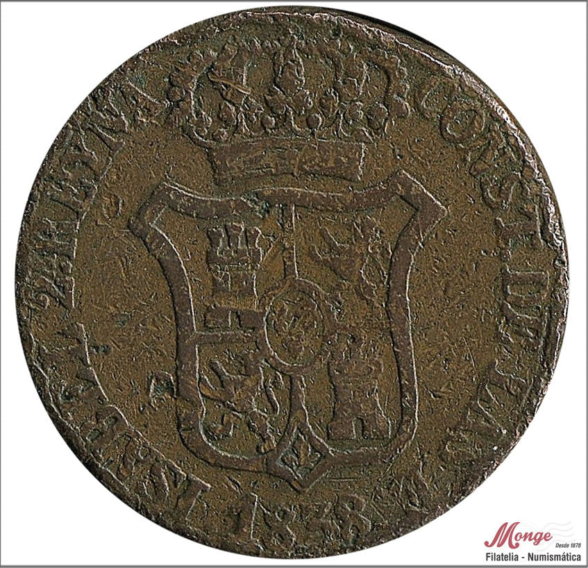 España - 1838 - Isabel II - Nº 00197 - BC- / F- - 6 Quartos 1838 Cataluña Cu