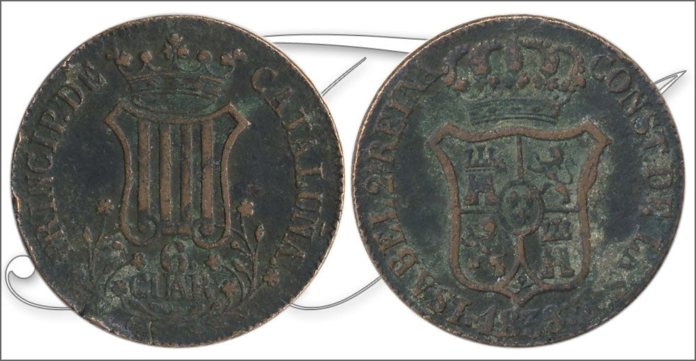 España - 1838 - Isabel II - Nº 00197 - Buena conservación mas - BC+ / F+ - 6 Quartos 1838 Cataluña Cu