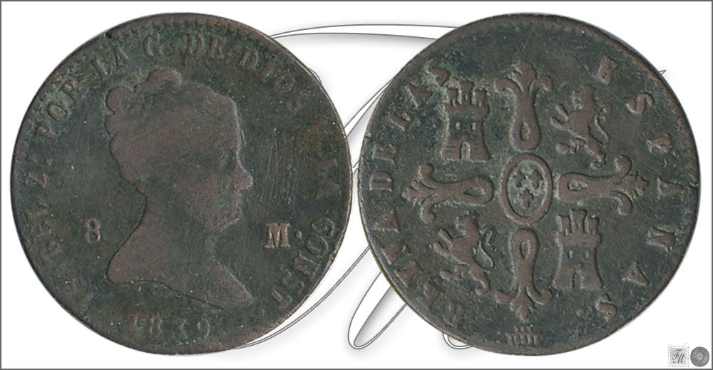 España - 1839 - Isabel II - Nº 00181 - RC / VG - 8 Maravedis 1839 Segovia Cu