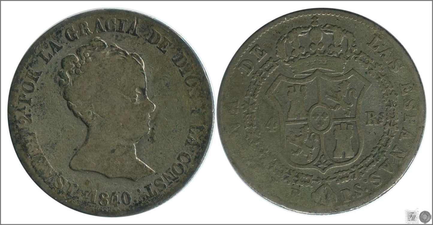 España - 1840 - Isabel II - Nº 00355 - Regular conservación - RC / VG - 4 Reales 1840 Barcelona PS Ag