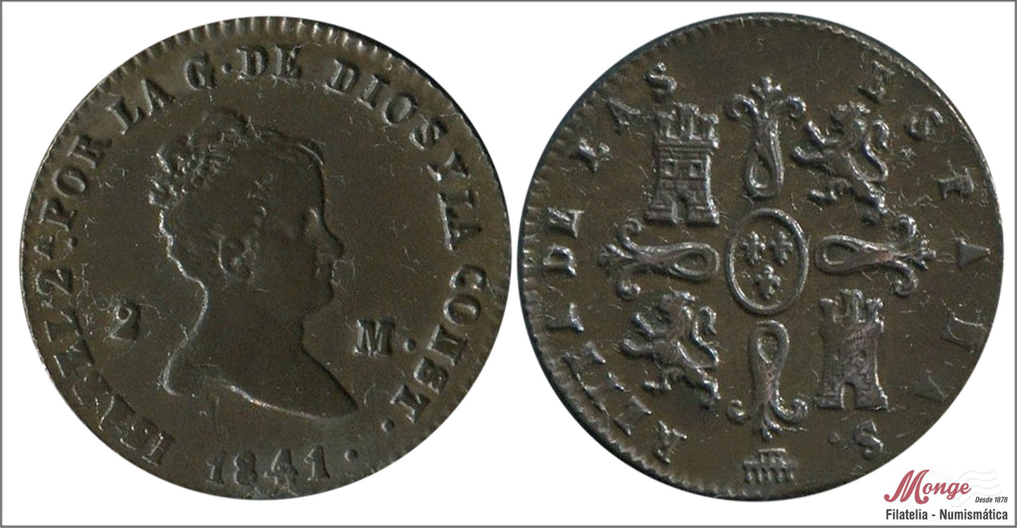 España - 1841 - Isabel II - Nº 00045 - MBC - / VF- - 2 Maravedis 1841 Segovia Cu