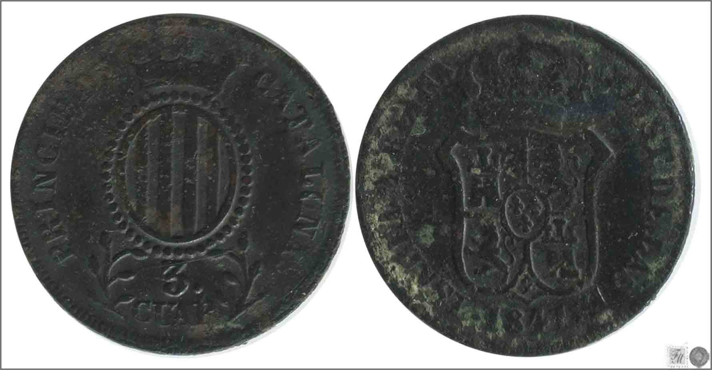 España - 1841 - Isabel II - Nº 00148 - Cara y Cruz - RC/ BC - 3 Quartos 1841 Cataluña Cu