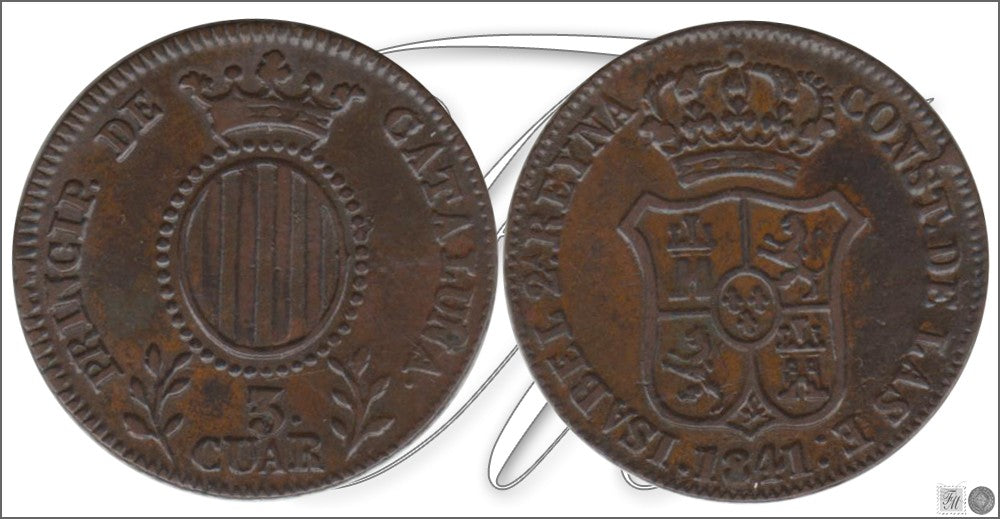 España - 1841 - Isabel II - Nº 00148 - Excelente conservacion - EBC / XF - 3 Quartos 1841 Cataluña Cu