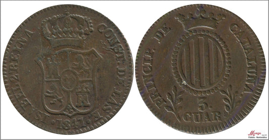 España - 1841 - Isabel II - Nº 00148 - MBC / MBC- - 3 Quartos 1841 Cataluña Cu