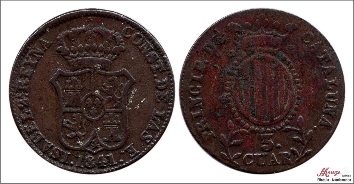 España - 1841 - Isabel II - Nº 00148 - MBC+ / VF+ - 3 cuartos 1841 / Cataluña / cobre