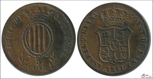 España - 1841 - Isabel II - Nº 00148 - MBC / VF - 3 Quartos 1841 Cataluña Cu