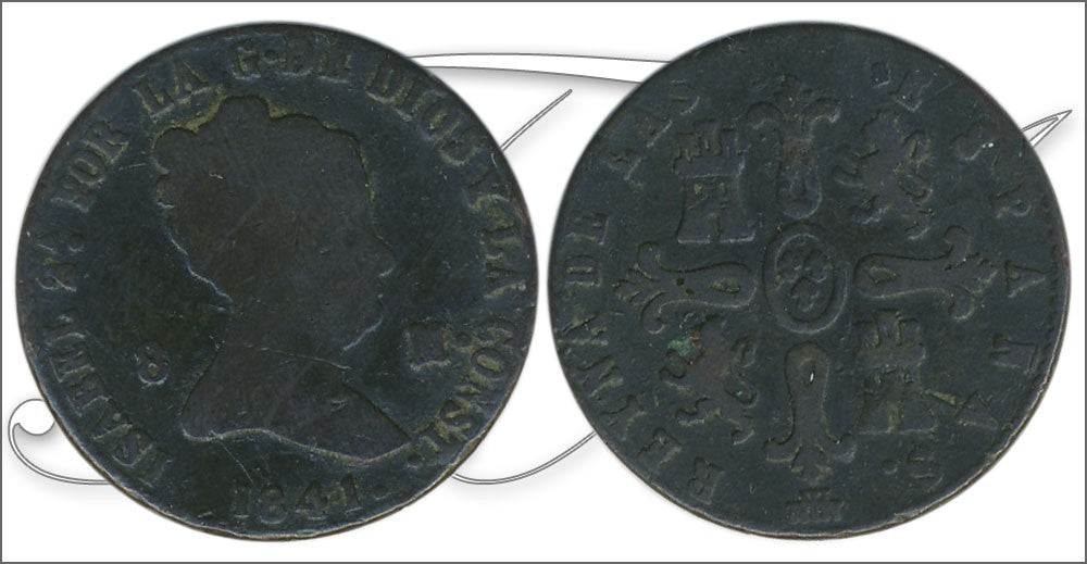 España - 1841 - Isabel II - Nº 00183 - Cara y Cruz - BC- / BC - 8 Maravedis 1841 Segovia Cu