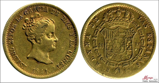 España - 1841 - Isabel II - Nº 00586 - MBC - / VF- - 80 Reales 1841 PS Barcelona 6,75 gr. Oro