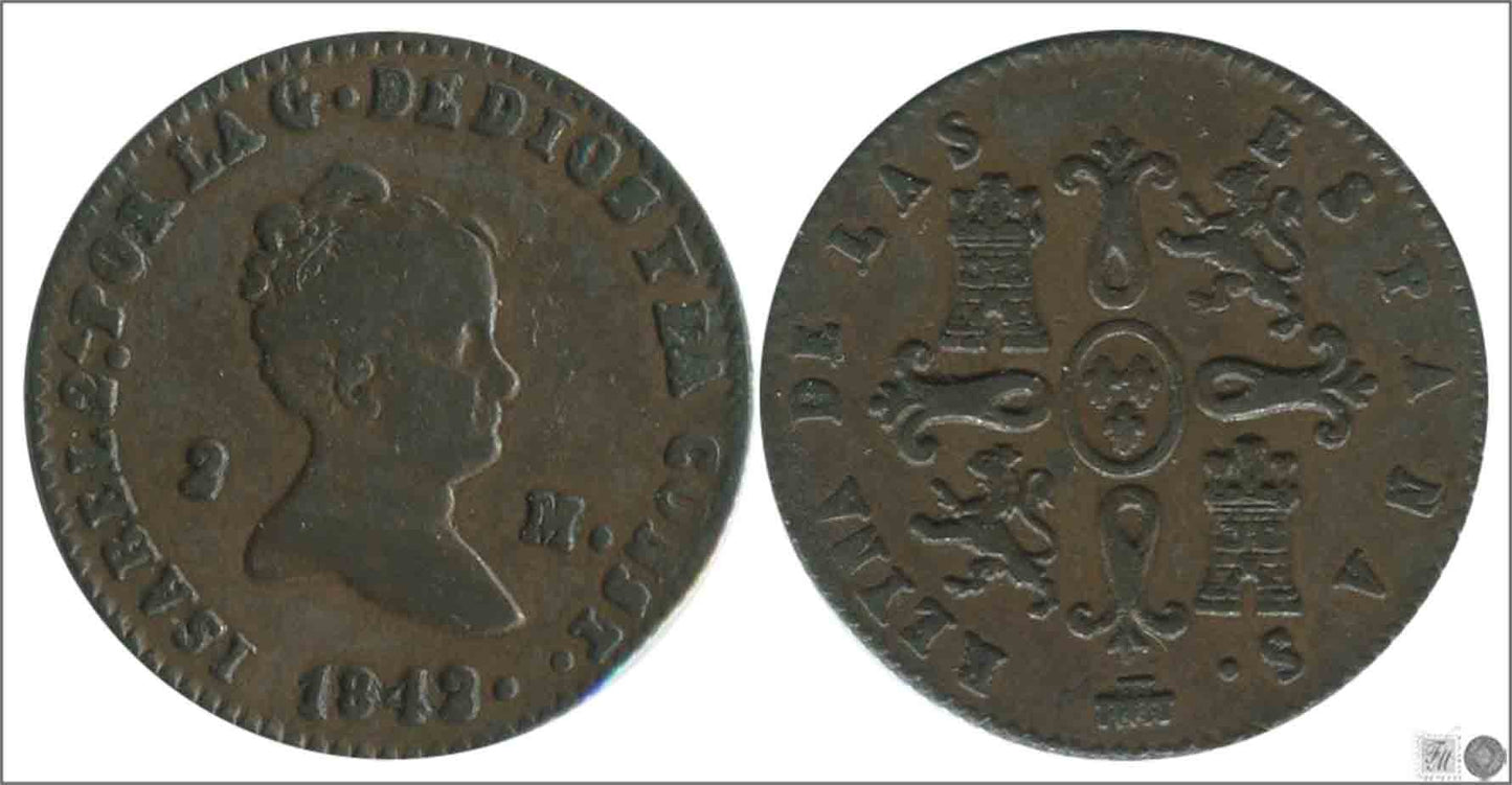 España - 1842 - Isabel II - Nº 00046 - Cara y Cruz - EBC / EBC+ - 2 Maravedis 1842 Segovia Cu