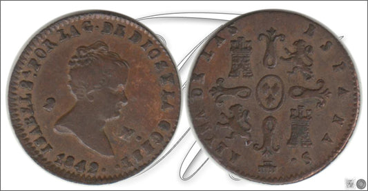 España - 1842 - Isabel II - Nº 00046 - EBC- / XF- - 2 Maravedis 1842 Segovia Cu