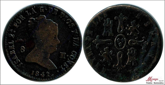 España - 1842 - Isabel II - Nº 00184 - BC- / RC - 8 Maravedis 1842 Segovia Cu