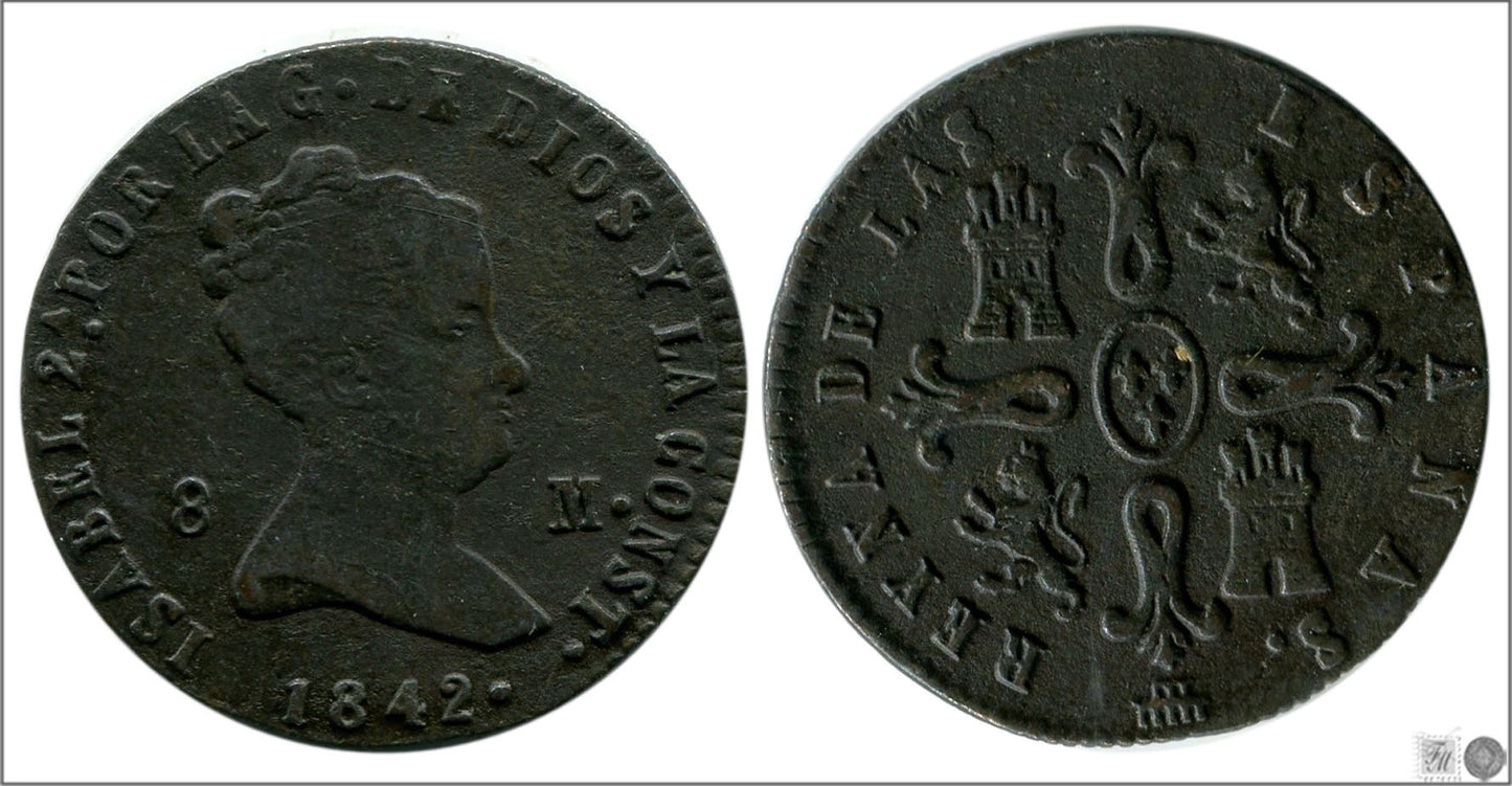 España - 1842 - Isabel II - Nº 00184 - MBC - / VF- - 8 Maravedis 1842 Segovia Cu