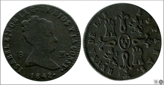 España - 1842 - Isabel II - Nº 00184 - MBC - / VF- - 8 Maravedis 1842 Segovia Cu