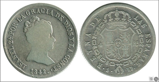 España - 1842 - Isabel II - Nº 00385 - BC / MBC- - 4 Reales 1842 RD Sevilla Ag