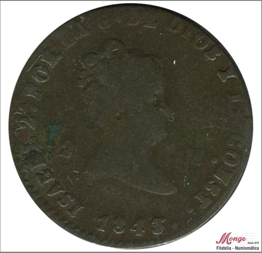 España - 1843 - Isabel II - Nº 00047 - MBC+ / EBC- - 2 Maravedis 1843 Segovia Cu