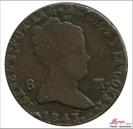 España - 1843 - Isabel II - Nº 00186 - RC / VG - 8 Maravedis 1843 Segovia Cu