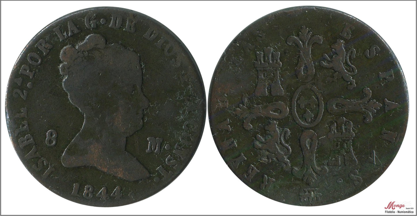 España - 1844 - Isabel II - Nº 00187 - BC / F - 8 Maravedis 1844 Segovia Cu