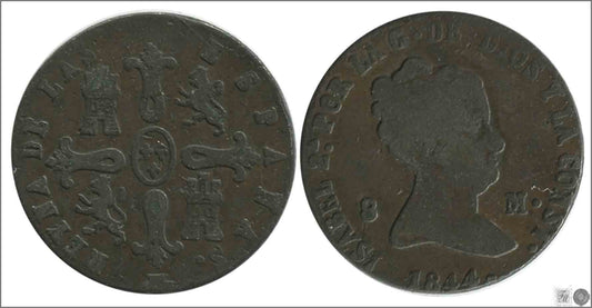 España - 1844 - Isabel II - Nº 00187 - Cara y Cruz - BC / MBC- - 8 Maravedis 1844 Segovia Cu