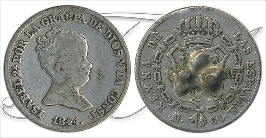 España - 1844 - Isabel II - Nº 00239 - Buena conservación - BC / F - 1 Real 1844 CL Madrid Ag / Soldadura