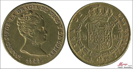 España - 1844 - Isabel II - Nº 00592 - BC / MBC - 80 Reales 1844 Barcelona PS 6,80 gr. oro