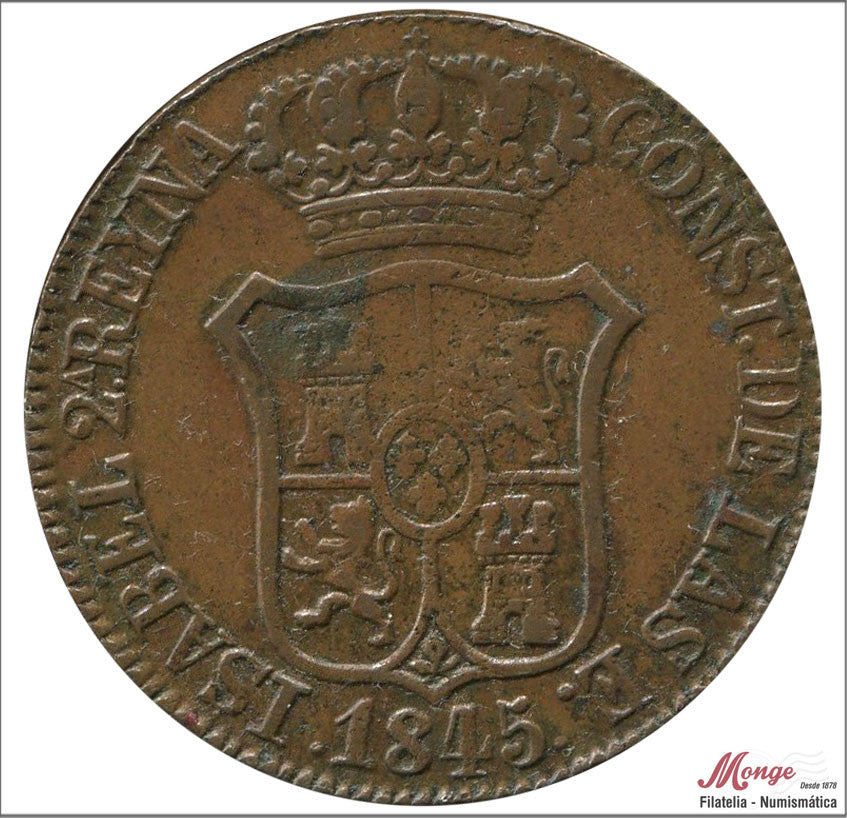 España - 1845 - Isabel II - Nº 00205 - MBC - / VF- - 6 Quartos 1845 Cataluña Cu / 5 Pétalos