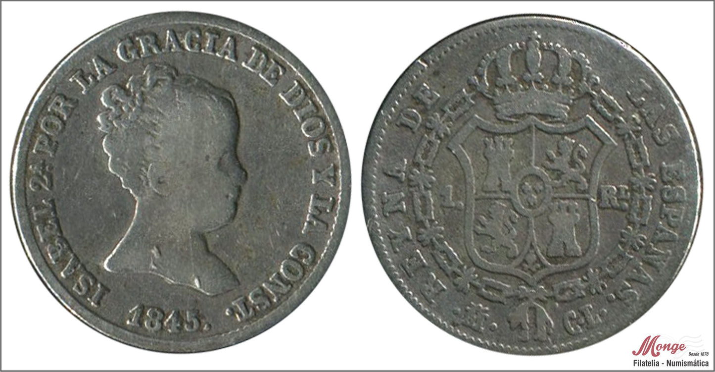 España - 1845 - Isabel II - Nº 00240 - MBC - / VF- - 1 Real 1845 CL Madrid Ag