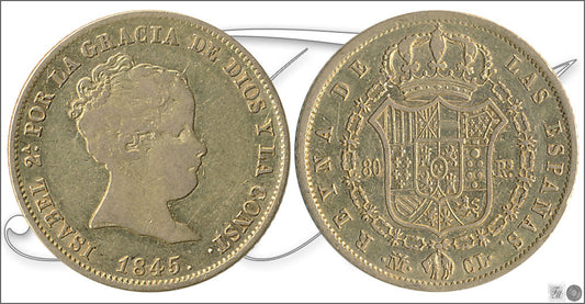 España - 1845 - Isabel II - Nº 00610 - MBC- / MBC+ - 80 Reales 1845 Madrid CL / 6,75 gr. oro