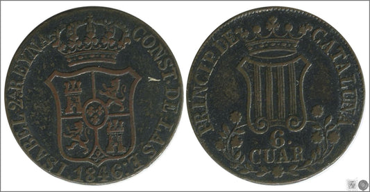 España - 1846 - Isabel II - Nº 00208 - Excelente conservacion - EBC / XF - 6 Quartos 1846 Cataluña Cu / 7 Pétalos