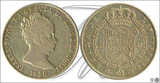 España - 1846 - Isabel II - Nº 00596 - MBC / VF - 80 Reales 1846 PS Barcelona 6,80 gr oro