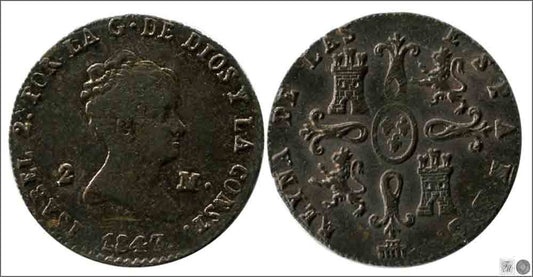 España - 1847 - Isabel II - Nº 00051 - Excelente conservacion - EBC / XF - 2 Maravedis 1847 Segovia Cu