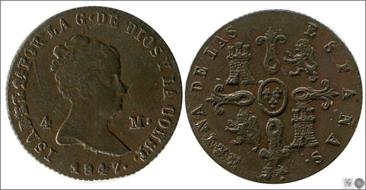 España - 1847 - Isabel II - Nº 00094 - Excelente conservacion - EBC / XF - 4 Maravedis 1847 Jubia Cu