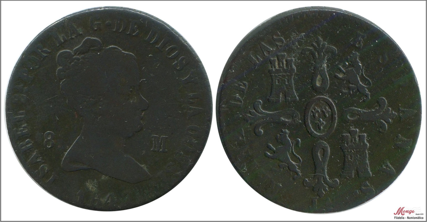 España - 1847 - Isabel II - Nº 00171 - BC / BC+ - 8 Maravedis 1847 Jubia Cu